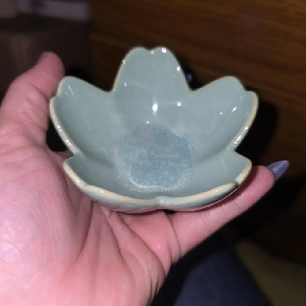 Flower Jewelry Tray Ceramic Ring Dish Trinket Key Dark Green NEW